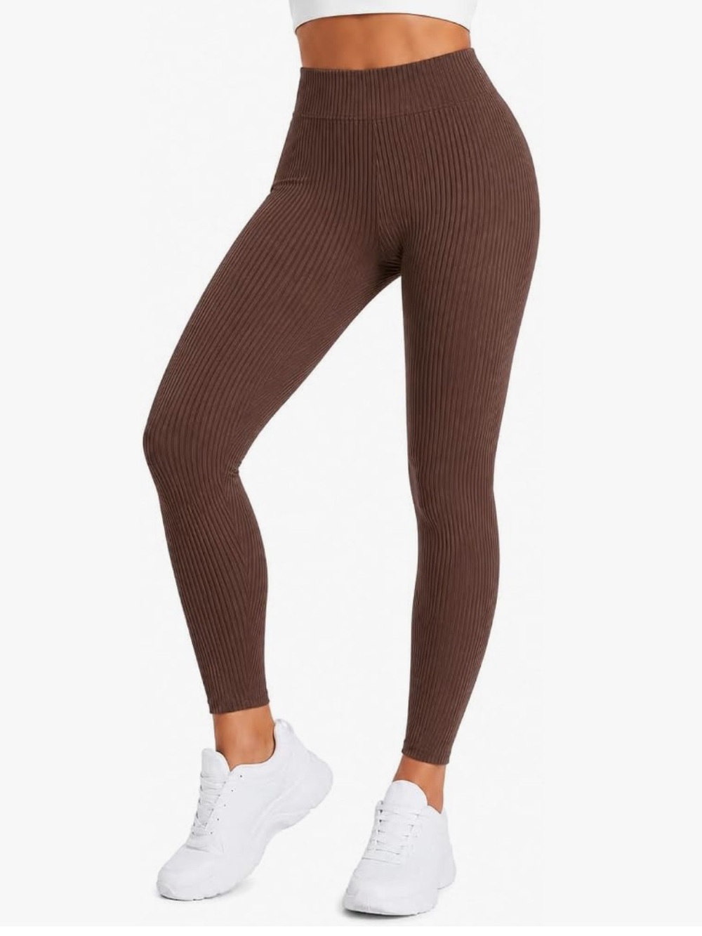 Women's High Waisted Ribbed Leggings - Tummy Control size small brown new
